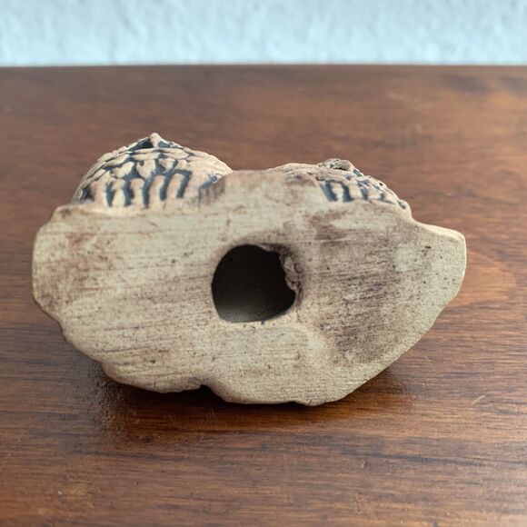 Vintage Pair Of Hoot Owls Sitting On A Log Tan Ceramic Mini Figure 70s Fall - Picture 6 of 6